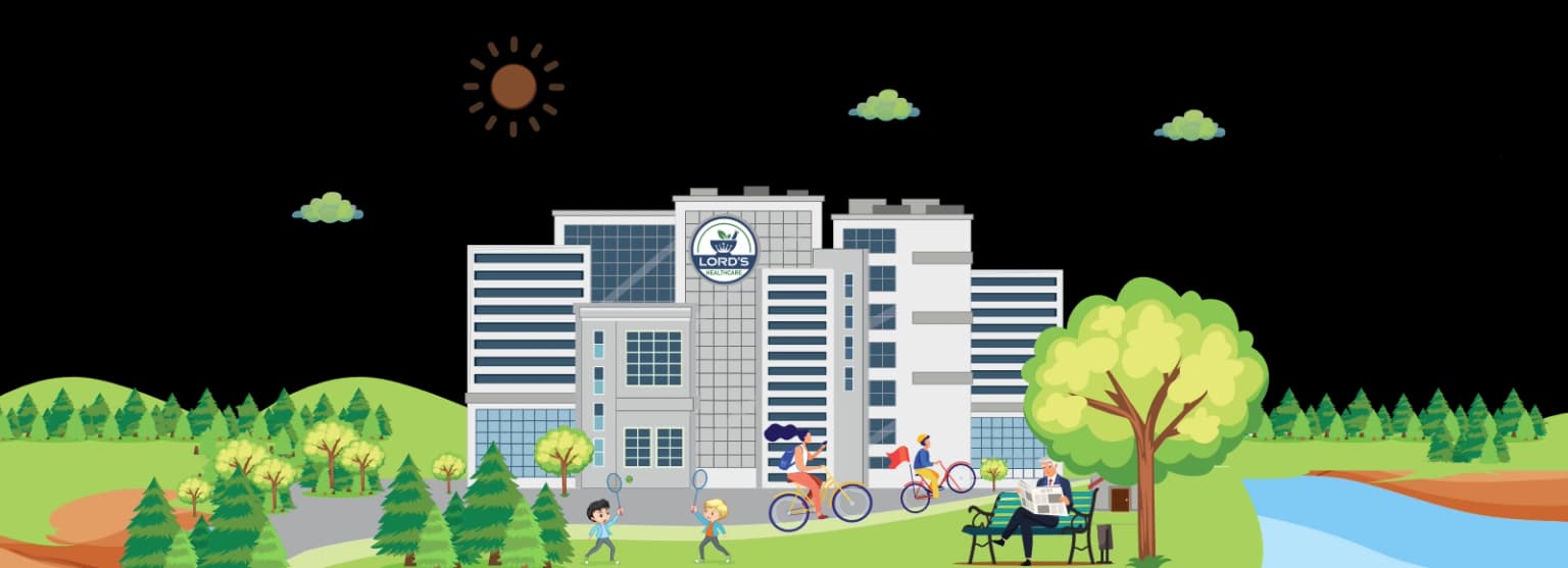 Forest One — Lords Healthcare's eco-friendly corporate office building surrounded by lush greenery and modern landscape design